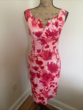 Adrianna Papell Pink and Magenta Floral Midi Dress, size 10 EUC